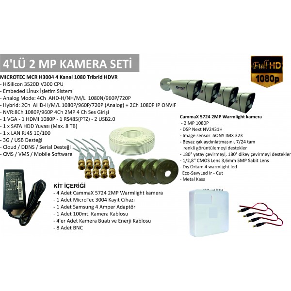 Microtec 4 lü AHD Gece Renkli Kamera seti